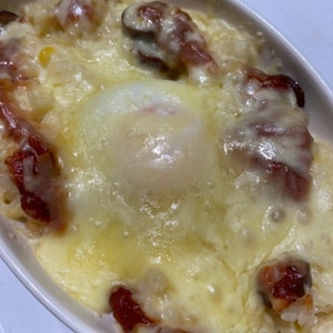 残りピラフで チーズエッグドリア レシピ 作り方 By 寝虎太郎 楽天レシピ